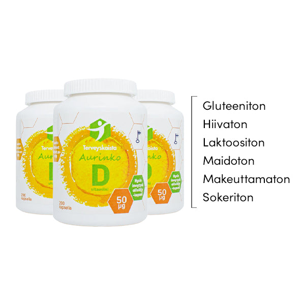 Aurinko D-vitamiini 50 µg Extra virgin oliiviöljyssä 3 kpl PAKETTITARJOUS!