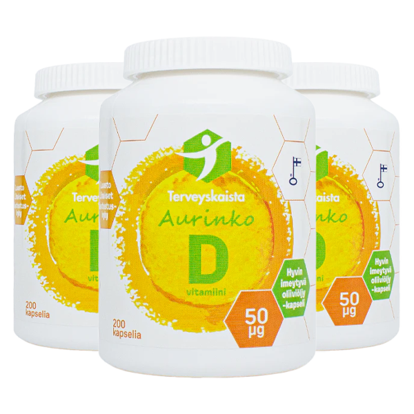 Aurinko D-vitamiini 50 µg Extra virgin oliiviöljyssä 3 kpl PAKETTITARJOUS!