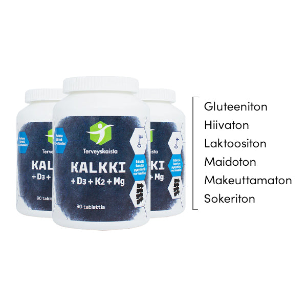 Kalkki + D3 + K2 + Mg 3 kpl PAKETTITARJOUS!