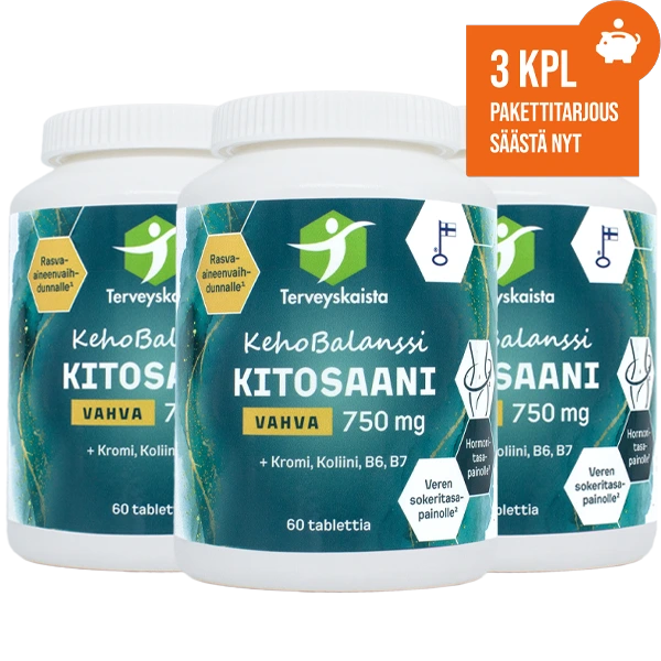 KehoBalanssi Vahva Kitosaani 750 mg + Kromi + Koliini + B6 + B7 3 kpl PAKETTITARJOUS!
