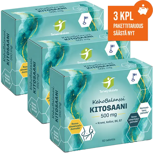 KehoBalanssi Kitosaani 500 mg + Kromi + Koliini + B6 + B7 3 kpl PAKETTITARJOUS!